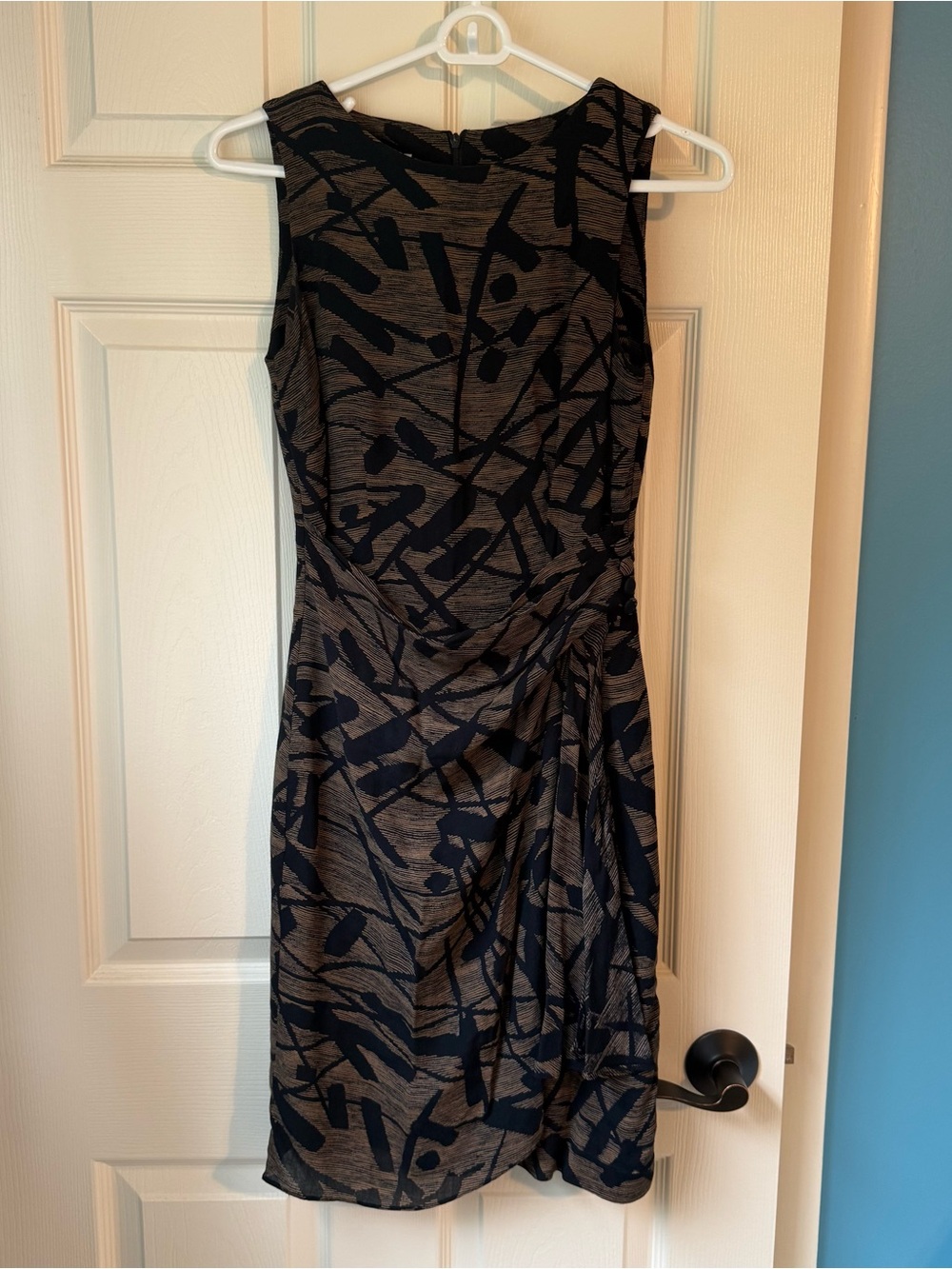 Vintage David Warren Faux Wrap Dress Women's 4 Brown Black Modern Abstract USA